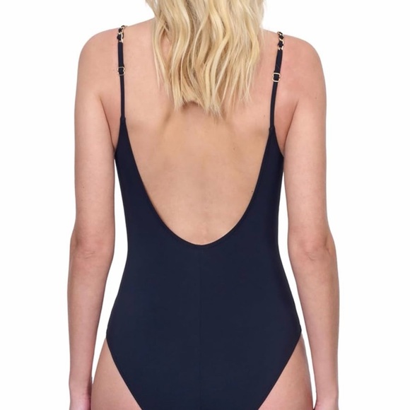 Gottex Navy One-Piece Swimsuit with Chain-Strap and Gold Buttons Luxury - Picture 8 of 10